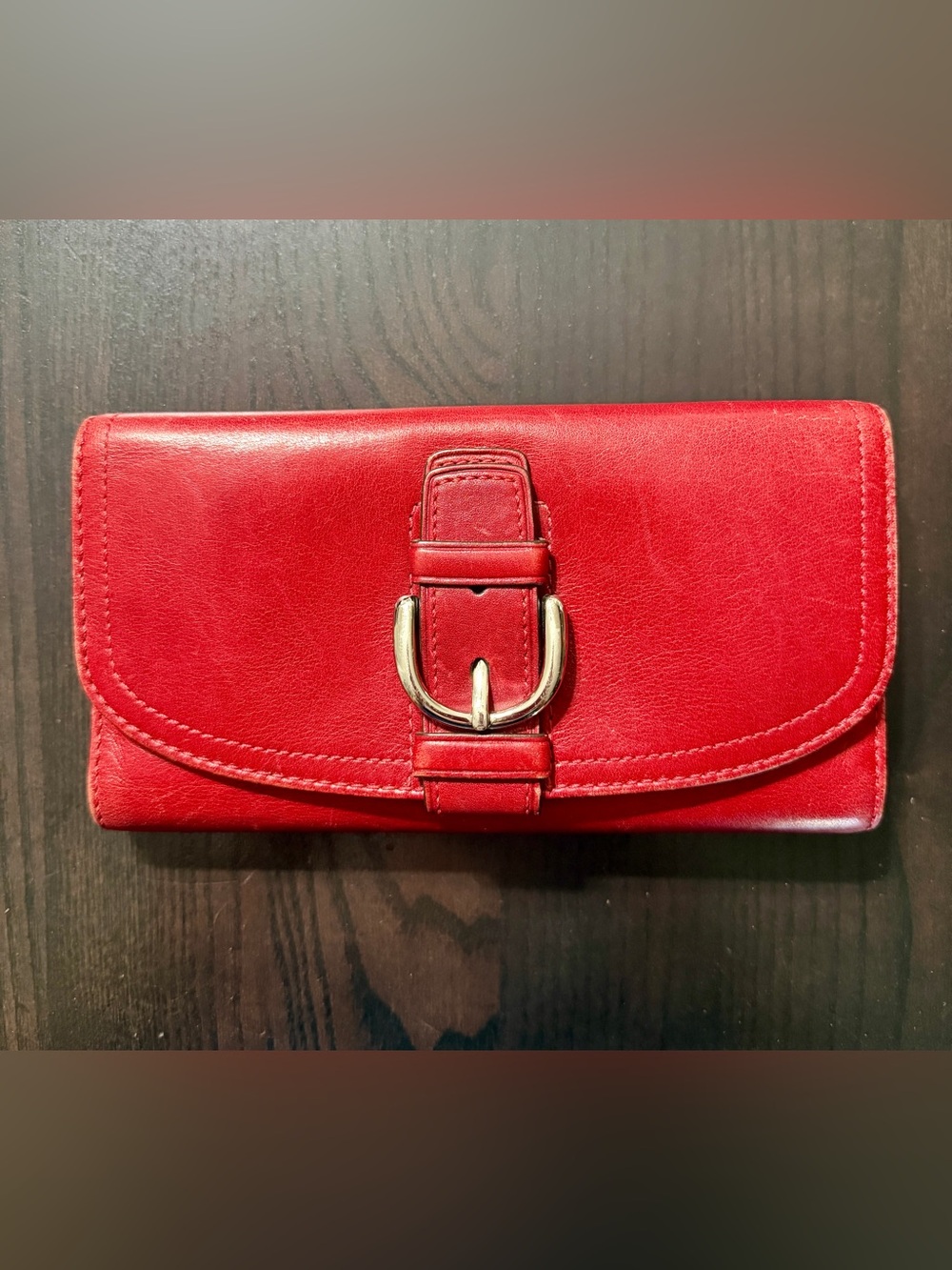 Coach Red Leather Buckle Wallet
